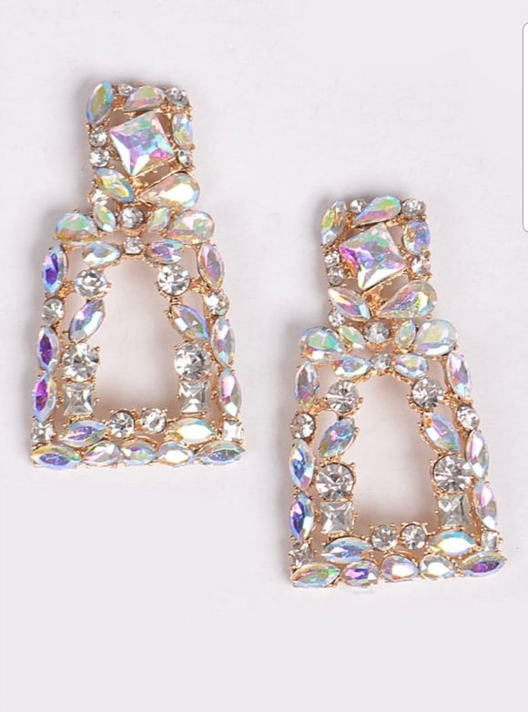 White multi-colored stone accents square post back earrings